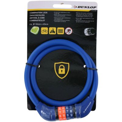 3. Dunlop Fahrradschloss, Kabelschloss, Code 10 mm x 65 cm blau 1042503