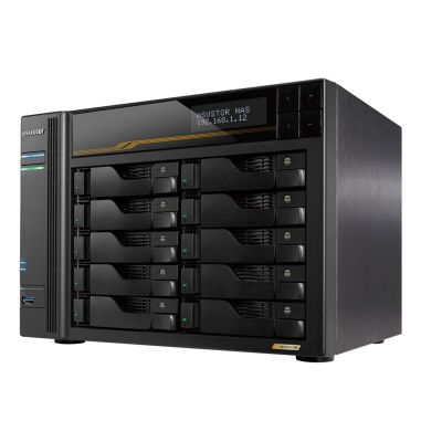 7. AS6810T NAS; Tower; 10x (3,5" SATA HDD/ 2,5" SSD); AMD Ryzen Embedded V3C14; 16 GB ECC DDR5 SODIMM (max. 64 GB), 2x 10GbE, 2x 5GbE, 4x M.2 2280 NVMe PCIe 4.0, 2x USB 4.0, 2x USB 3.2 Gen, 1x optionale 10GbE-Karte