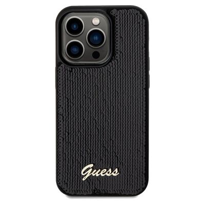 3. Guess Pailletten Script Metallhülle für iPhone 14 Pro – Schwarz