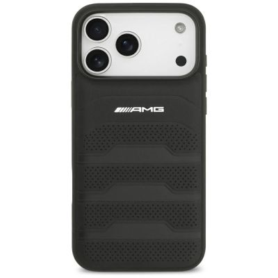 3. Mercedes AMG Lederhülle mit geprägtem Logo für iPhone 18 Pro Max / 17 Pro Max – Schwarz