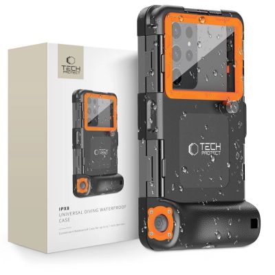 Tech-Protect Waterproof Case wasserdicht IPX8 für Smartphones 4,7-6,7" - Schwarz und Orange