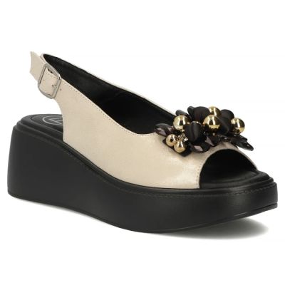 Damen-Keilsandalen aus goldenem Leder, Modell Filippo DS7577