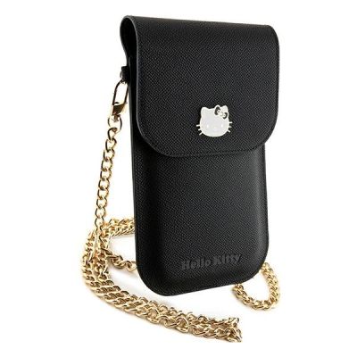 5. Hello Kitty Leder-Metall-Logo-Kettentasche – Schwarz