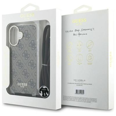 7. Guess Crossbody Cord 4G Print Hülle mit Trageband für iPhone 16 – Braun