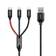 Baseus Three Primary Colors 3-in-1 USB-A - Micro-USB / Lightning / USB-C 3,5A Kabel 0,3 m - Schwarz