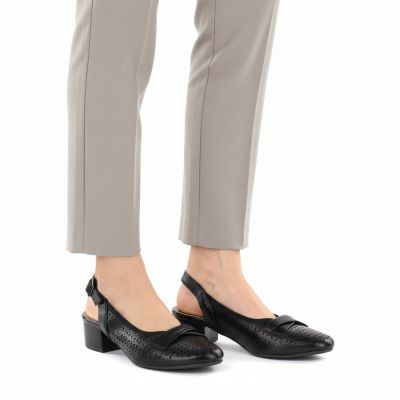 4. Schwarze, durchbrochene Damenpumps mit Riemen, Modell Jezzi ASA200-18