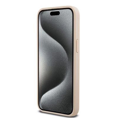 5. DKNY Lederhülle mit Monostreifen und Metalllogo für iPhone 15 Pro Max – Rosa