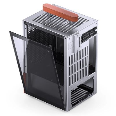 29. Jonsbo T6 Mini-Tower-PC-Gehäuse, Mini-ITX, gehärtetes Glas, Holz – Silber
