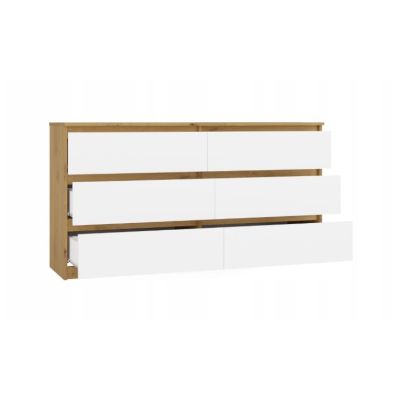 2. M6 MALWA Kommode 140 cm 6 Schubladen Kunst/Weiß Set