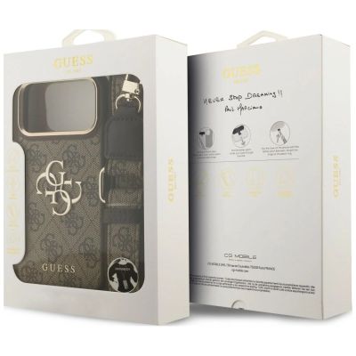 9. Guess 4G Big 4G Classic Logo Big Strap Metal Buttons Hülle für iPhone 18 Pro / 17 Pro – braun