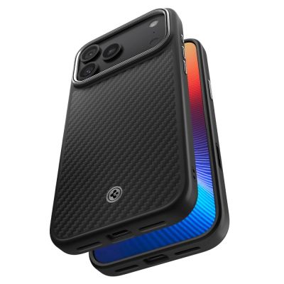 6. Spigen Enzo Aramid "T" MagSafe Case für iPhone 17 Pro Max - Schwarz und Silber