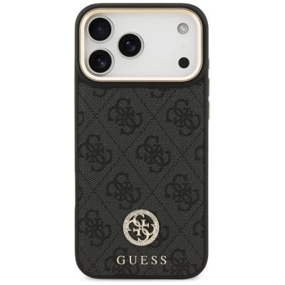 3. Guess 4G Srtass Logo & Big Strap Metal Buttons MagSafe Case für iPhone 17 Pro Max - Schwarz