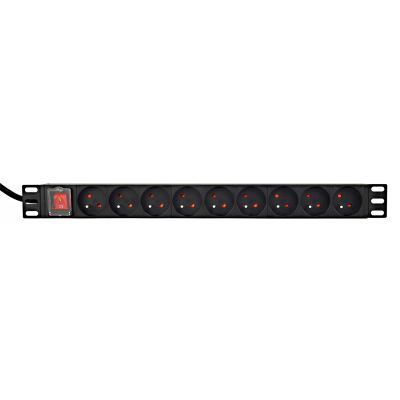 11. GEMBIRD Rack-Stromverteilerleiste (PDU) mit 9 FR-Steckdosen, 1 HE, 16 A, FR-Stecker, 2 m