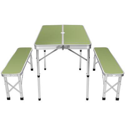 3. Klappbarer Campingtisch 90x60x70cm und 2 Bänke 87x23x39cm Grün
