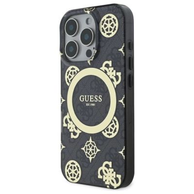 2. Guess IML Peony On 4G Background MagSafe-Hülle für iPhone 16 Pro – Schwarz