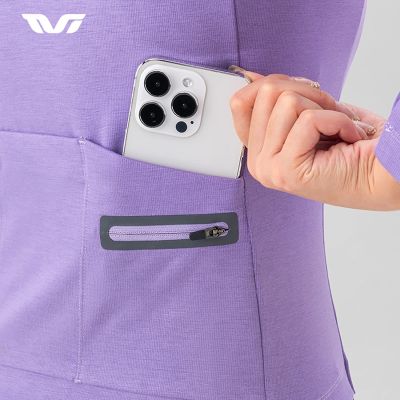 2. Rockbros YPW065 TVI Damen-Radtrikot mit langen Ärmeln, Herbst/Winter, Größe M – Lila
