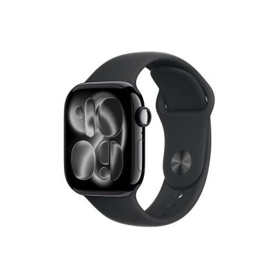3. Apple Watch Series 11 GPS + Cellular, 42 mm tiefes Aluminiumgehäuse mit schwarzem Sportarmband – M/L