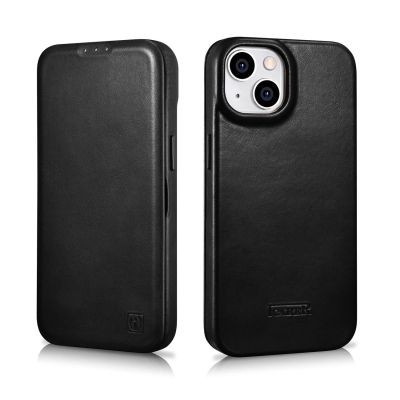 32. iCarer CE Oil Wax Premium Leather Folio Case Leather Case iPhone 14 Plus Magnetic Flip MagSafe Black (AKI14220707-BK)