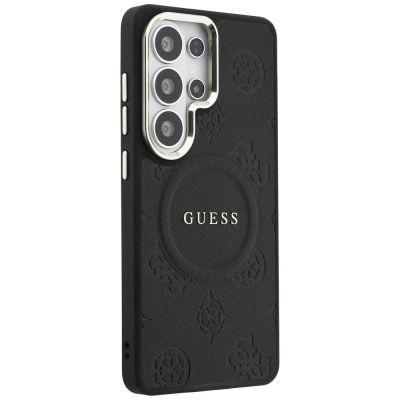 4. Guess Saffiano Peony Embossed Ring MagSafe Hülle für Samsung Galaxy S26 Ultra - Schwarz