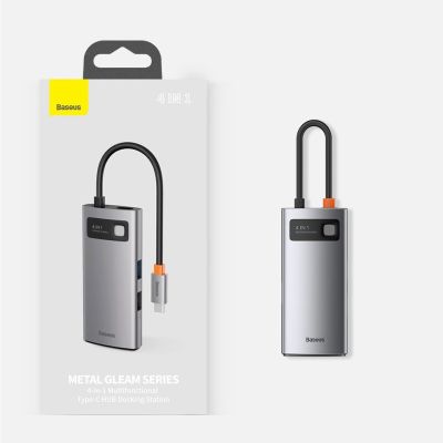 21. Baseus Metal Gleam 4in1 Multifunktions-HUB USB Typ C - USB Typ C Stromversorgung 100 W / HDMI 4K 30 Hz / 1x USB 3.2 Gen 1 / 1x USB 2.0 (CAHUB-CY0G)