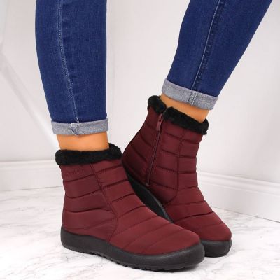 3. NEWS W EVE181C wasserdichte Schneestiefel mit Reißverschluss, Burgunderrot 
