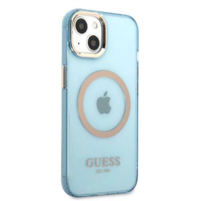 4. Guess Gold Outline Translucent MagSafe Hülle für iPhone 13 – Blau