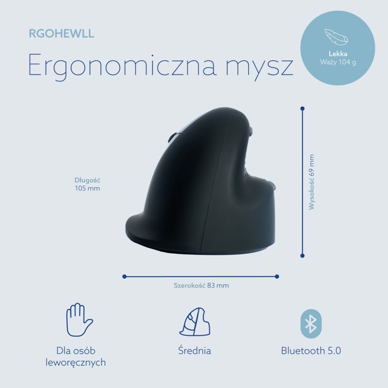 11. Ergonomische R-Go Pele HE Bluetooth-Maus für Linkshänder, sidabrina