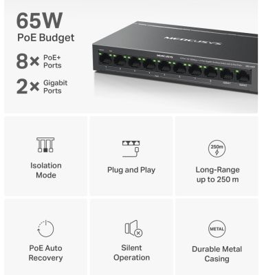 5. Mercusys MS110CP Netzwerk-Switch mit PoE-Unterstützung, Schwarz