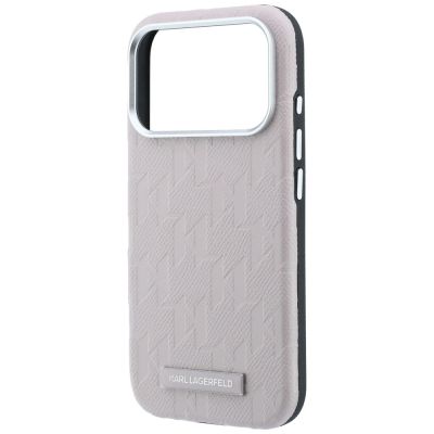 6. Karl Lagerfeld MagSafe Hülle mit Logo aus genarbtem Monoharz für iPhone 17 Pro Max / 18 Pro Max – Pink