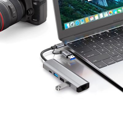 9. Tech-Protect HB03 HUB Adapter 5in1 USB-C + USB2.0 + USB3.0 + RJ45 - grau