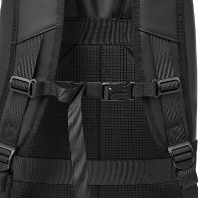 16. Rivacase Eden City Rucksack, Schwarz, Polyester, gewachstes Leder (Pull-Up)