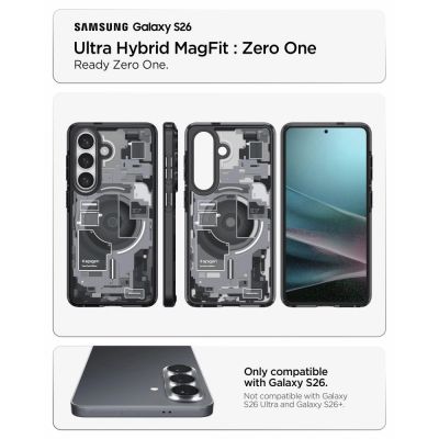 6. Spigen Ultra Hybrid Mag MagSafe Hülle für Samsung Galaxy S26 Zero One – Transparent Schwarz