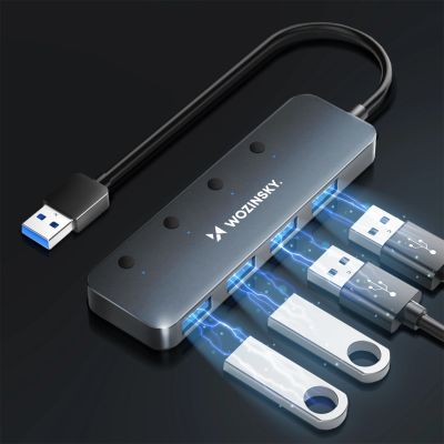3. USB-A Hub Wozinsky WHS080YSS 4 x USB-A 3.0 mit einzelnen Schaltern, Aluminium, mit 30 cm Kabel - grau