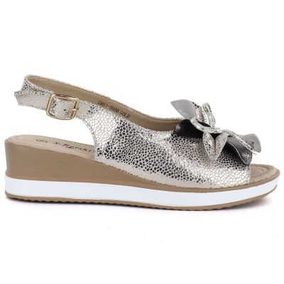 2. Damen-Ledersandalen mit Blume, goldfarben, S.Barski 5988