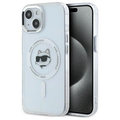 Karl Lagerfeld IML Metal Choupette Head MagSafe iPhone 15 Hülle - Weiß