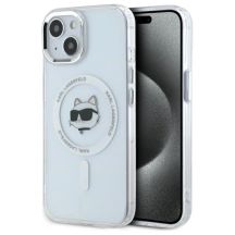 Karl Lagerfeld IML Metal Choupette Head MagSafe iPhone 15 Hülle - Weiß