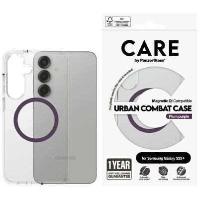 CARE by PanzerGlass Flagship Urban Combat Purple QI-Hülle für Samsung Galaxy S25+ – transparent