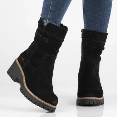 6. Damen-Ankle-Boots aus Leder, gerüscht, schwarz, Filippo DBT6402