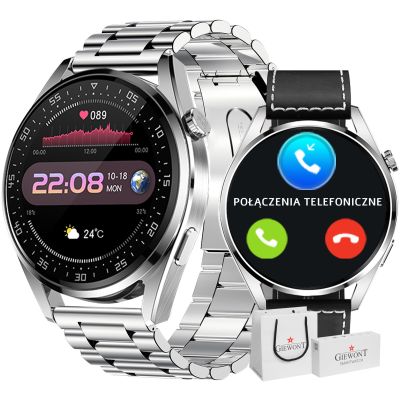 GIEWONT Vertex SmartCall GW450-5 Smartwatch in Silber/Carbonleder