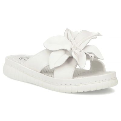 2. Damen-Flip-Flops aus Leder mit Blume, weiß, Filippo DK7762