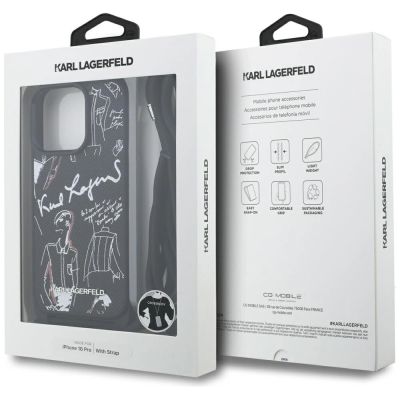 7. Karl Lagerfeld Crossbody-Hülle mit genarbtem Muster und Logo für iPhone 16 Pro – Schwarz