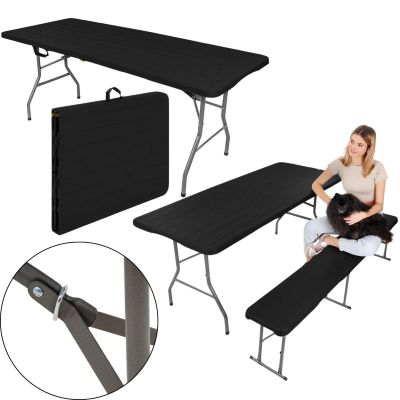 Zusammenklappbarer Cateringtisch, 240 x 74 x 74 cm, 150 kg, Schwarz
