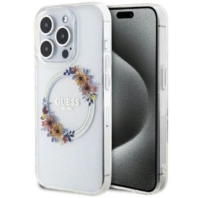 Guess IML Flowers Wreatch MagSafe iPhone 15 Pro Max Hülle - Durchsichtig