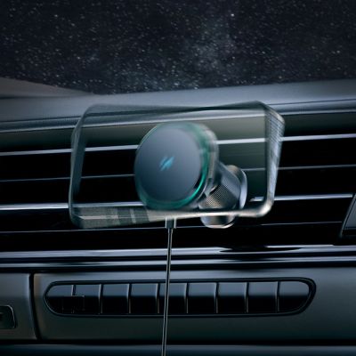 12. Wozinsky WCT5-Q6S2Y Autohalterung mit Qi/MagSafe 15W induktivem Ladegerät für Lüftungsgitter mit Ventilator - Schwarz