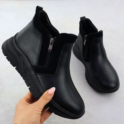 2. Damen-Lederstiefeletten mit Reißverschluss, gefüttert, schwarz, Filippo 7292