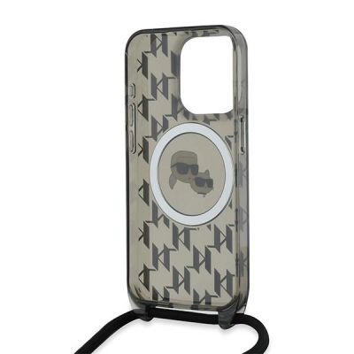 6. Karl Lagerfeld IML Crossbody Monogram Karl & Choupette Head MagSafe Hülle für iPhone 15 Pro – Schwarz