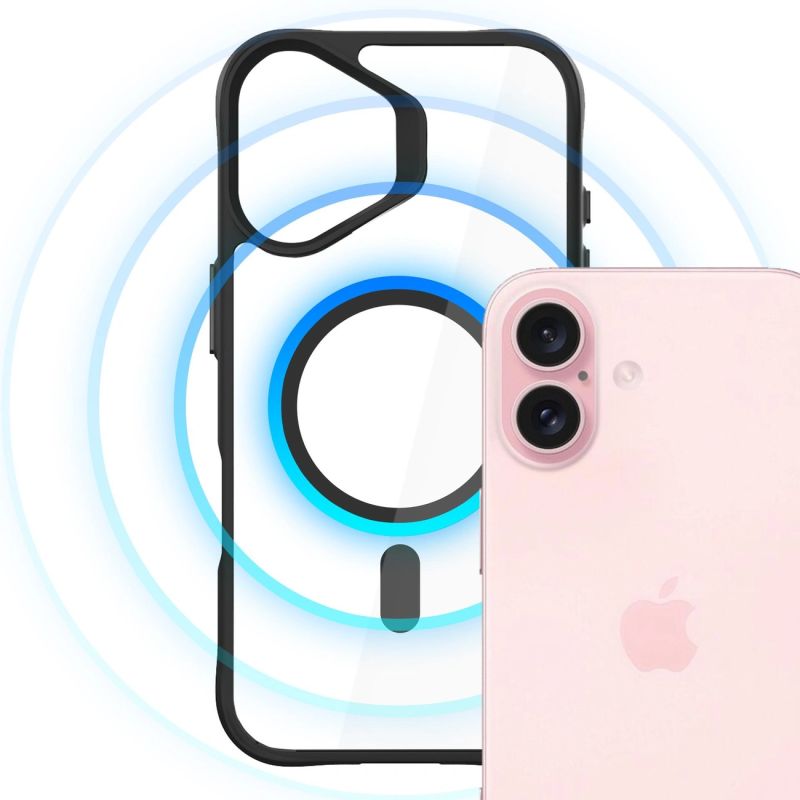 10. 3mk Satin Armor MagCase Hülle mit MagSafe für iPhone 16 – transparent mit schwarzem Rahmen