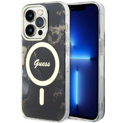 Guess, GUHMP14XHTMRSK iPhone 14 Pro Max 6,7" schwarz/schwarzes Hardcase Golden Marble MagSafe