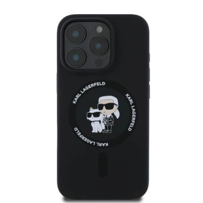 3. Karl Lagerfeld Silikon Karl&Choupette Heads Ring MagSafe Hülle für iPhone 16 Pro – Schwarz