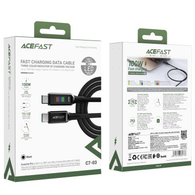 7. Acefast C7-03 USB-C USB-C 100 W 1,2 m Kabel mit Display – Schwarz